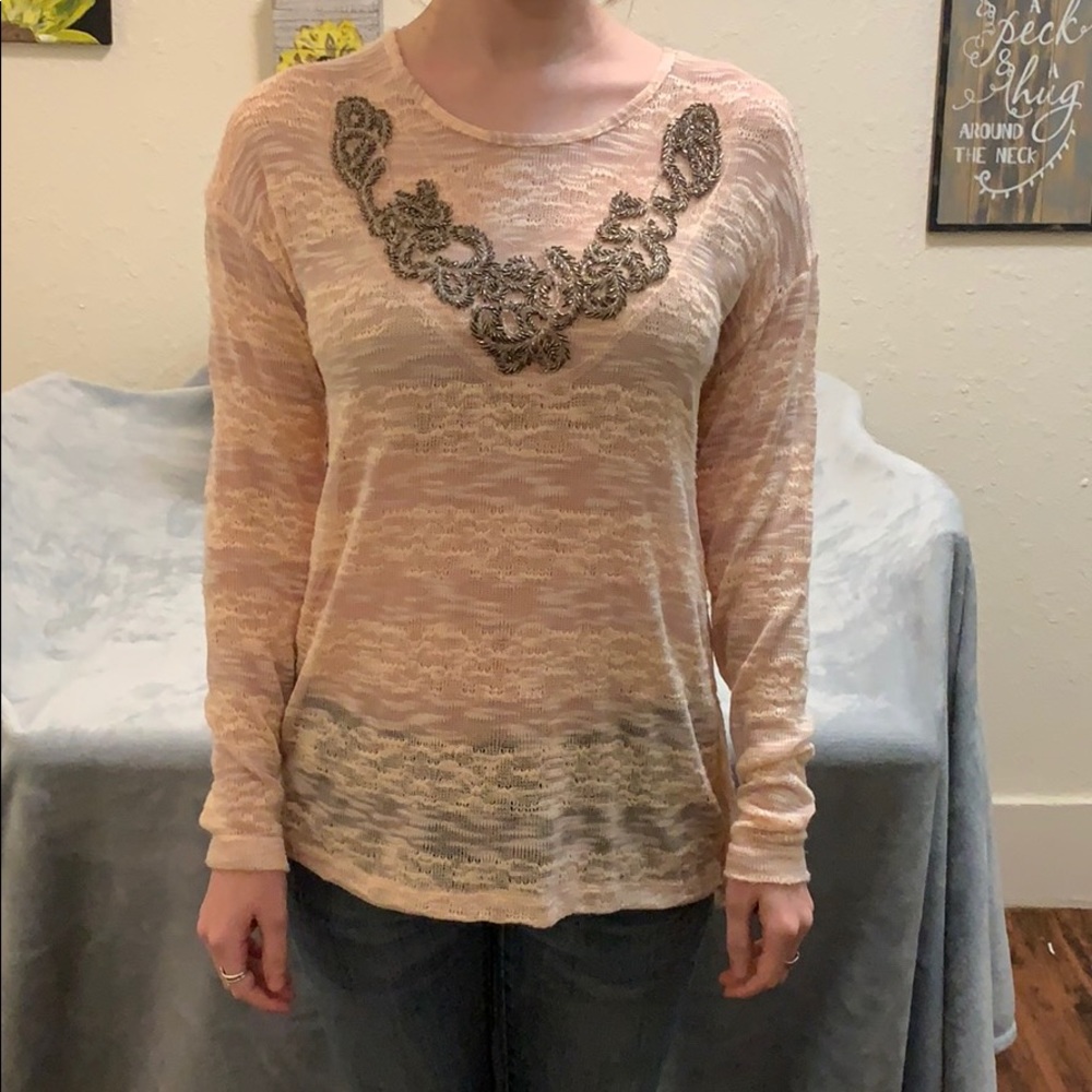 Small Peach top with beaded design